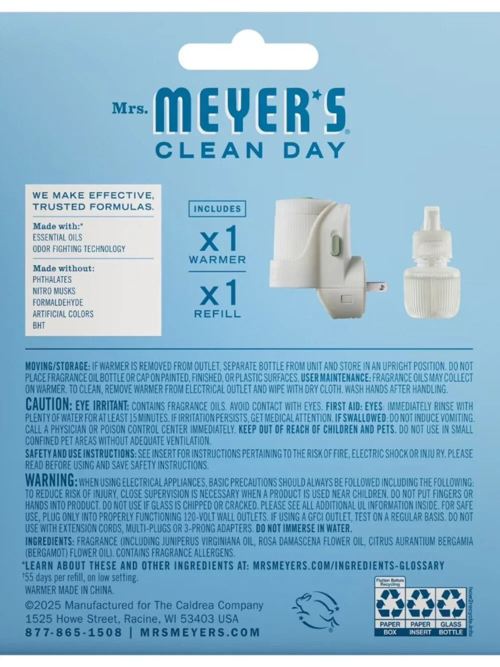 Two Mrs. Meyer's Clean Day Premium Scented Oil Diffuser Plug-In Kit Rain Water